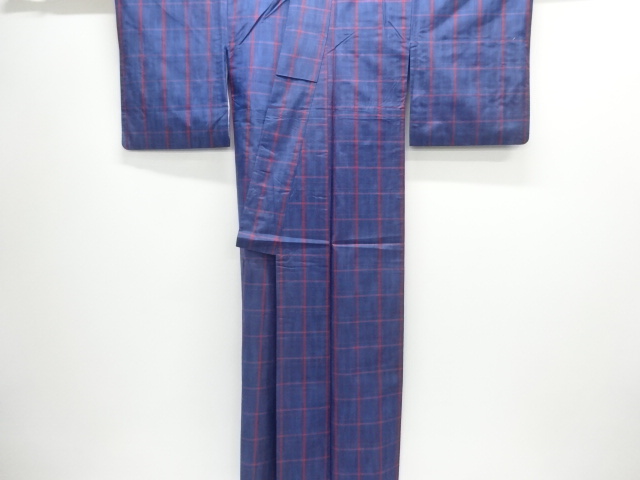  格子織り出し米沢紬着物・道行コートアンサンブル